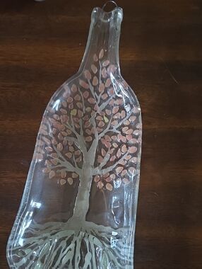 Handmade Fused Glass Recycled Wine Bottle Tree Of Life Dish - Slumped Bottl